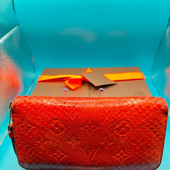 Louis Vuitton Zippy Wallet Round Zipper Long Monogram Exotic Python Orange - Picture 6 of 12